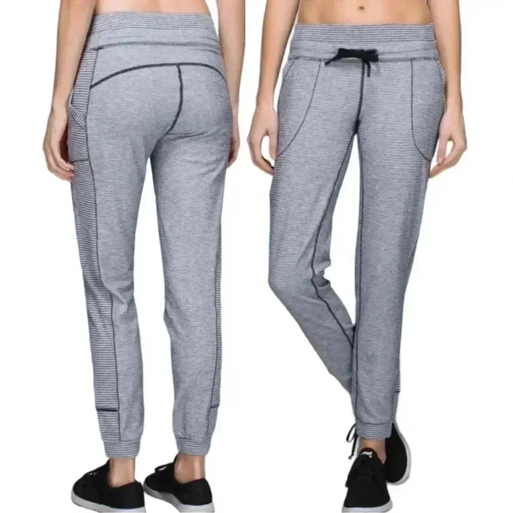 Lululemon Base Runner Yoga Joggers Pant Mini Check Pique White Heathered…